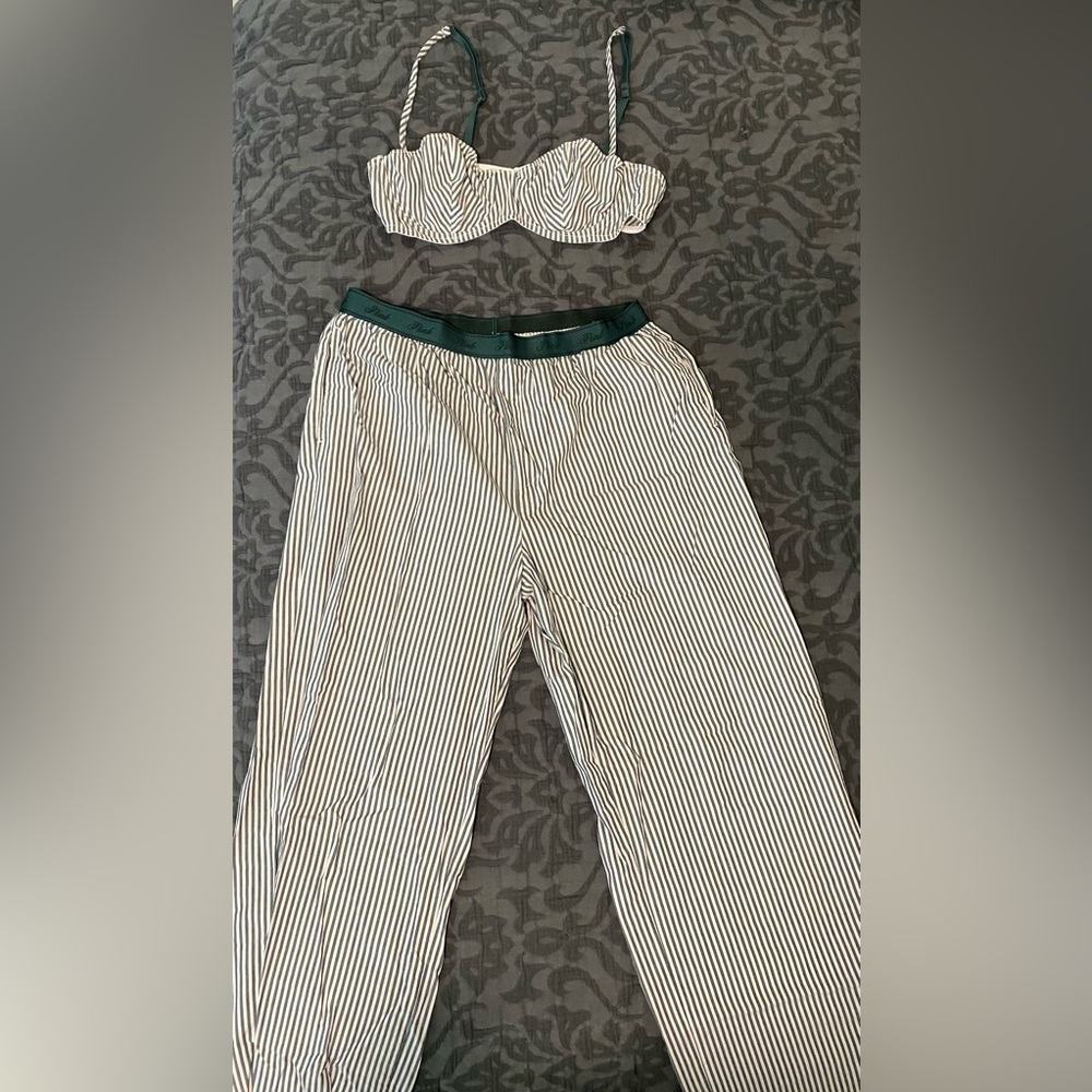 PINK Victoria's Secret White and Green Pajama Set